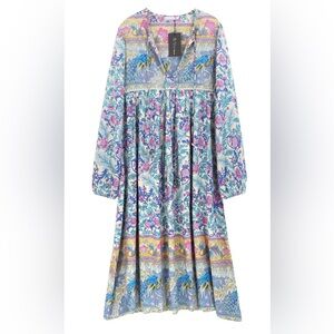 R.Vivimos Long Sleeve tie Boho Midi Dress
Mixed Print peacocks floral XXL New